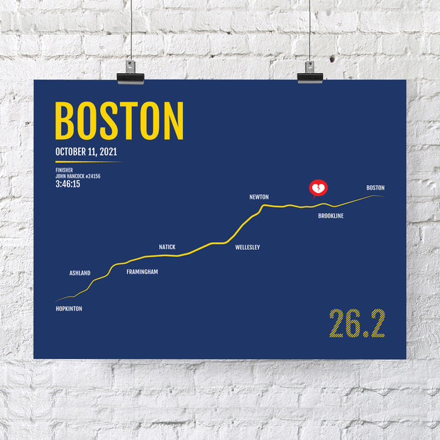 Boston Marathon Map Print - Personalized for 2021