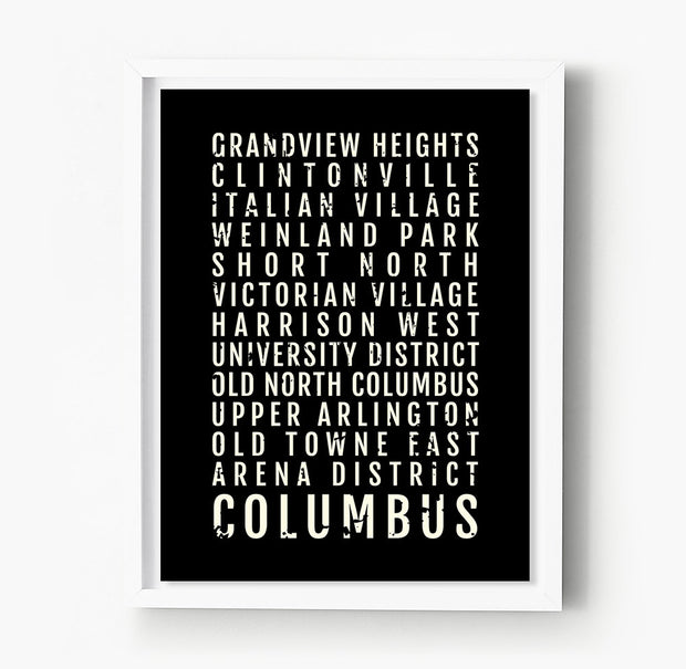 Columbus Ohio Neighborhoods Subway Poster