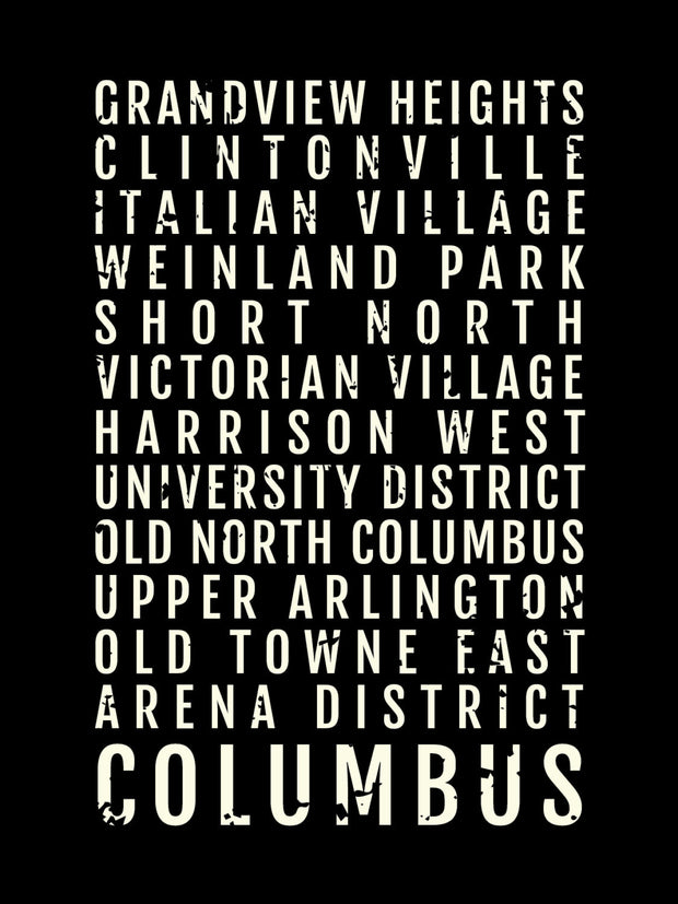 Columbus Ohio Neighborhoods Subway Poster