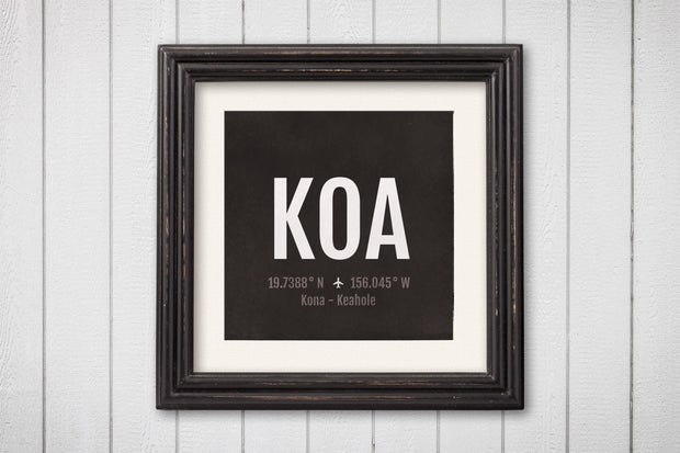 Kona Airport Code Print - KOA Aviation Art - Hawaii Airplane Nursery Poster