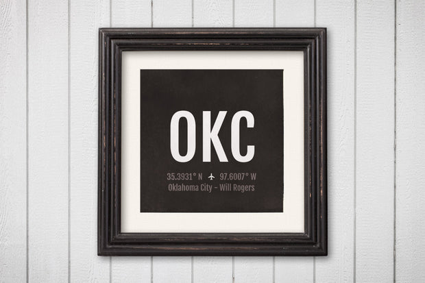 Oklahoma City Airport Code Print - OKC Aviation Art - Oklahoma Airplane Nursery Poster