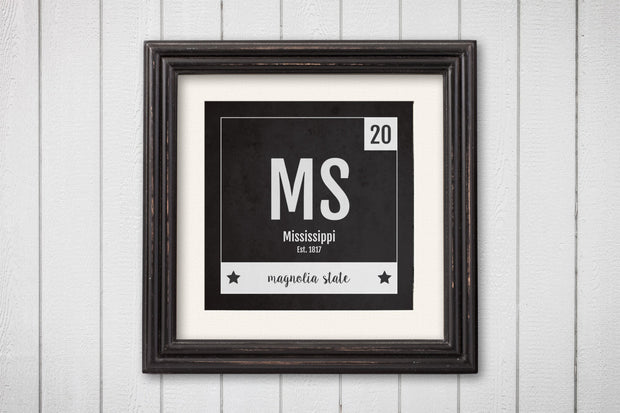 Mississippi Print - Periodic Table Mississippi Home Wall Art - Vintage Mississippi - Black and White - State Art Poster