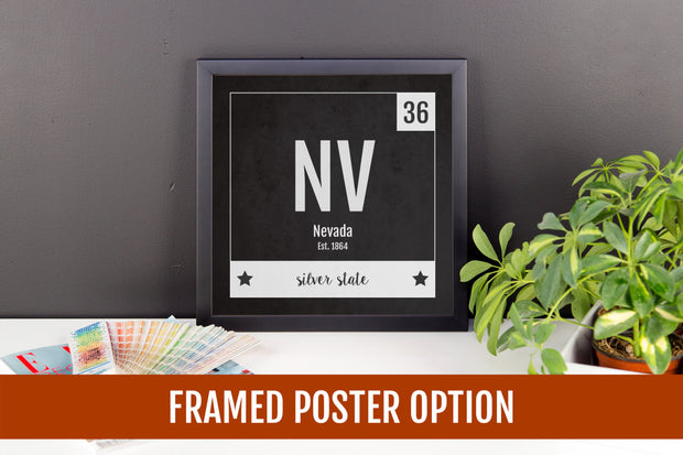 Nevada Print - Periodic Table Nevada Home Wall Art - Vintage Nevada - Black and White - State Art Poster