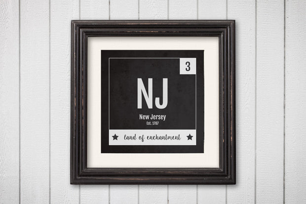 New Jersey Print - Periodic Table New Jersey Home Wall Art - Vintage New Jersey - Black and White - State Art Poster
