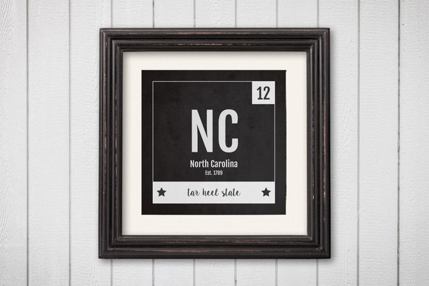 North Carolina Print - Periodic Table North Carolina Home Wall Art - Vintage - Black and White - State Art Poster