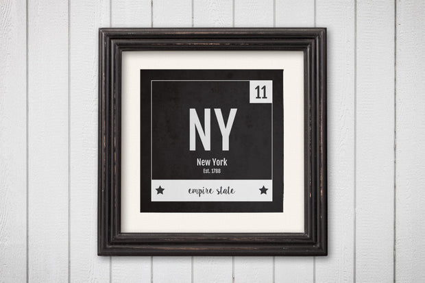New York Print - Periodic Table New York Home Wall Art - Vintage New York - Black and White - State Art Poster