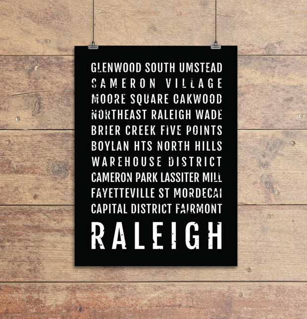 Raleigh Neighborhoods Subway Poster