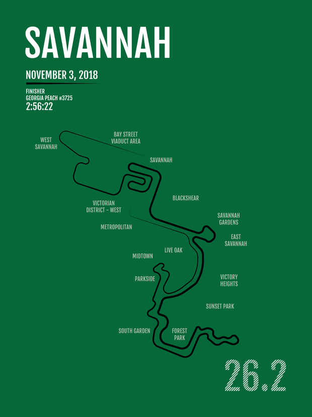 Savannah Marathon Map Print - Personalized for 2018